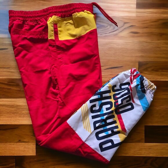 PARISH NATION ( XL ) Red Yellow Jogger Pants Elastic Waist Drawstring - Picture 3 of 7
